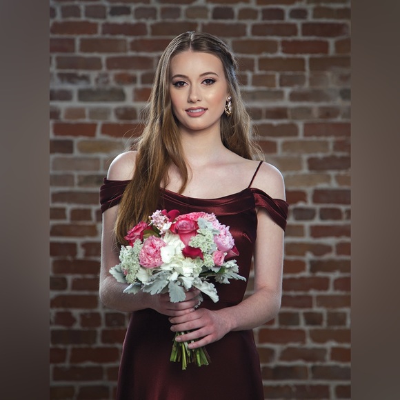 Jenny Yoo Hibiscus Serena Draped Off The Shoulder Satin Crepe Maxi Grown Dress 6 - Picture 10 of 10